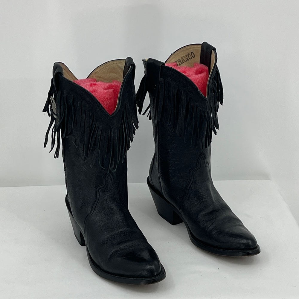 DURANGO WOMENS SIZE 5 Fringe Black Leather Cowboy Boots VINTAGE
